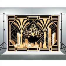 Roaring 20s Backdrop, 7x5ft, Black Gold Retro, 1920s Great Gatsby Decor