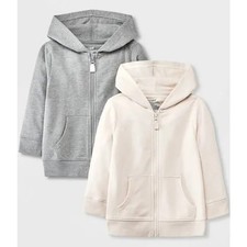 Boys' 2pk Fleece Zip-Up Hoodie - Cat  Jack Cream/Gray Lightweight size 4T
