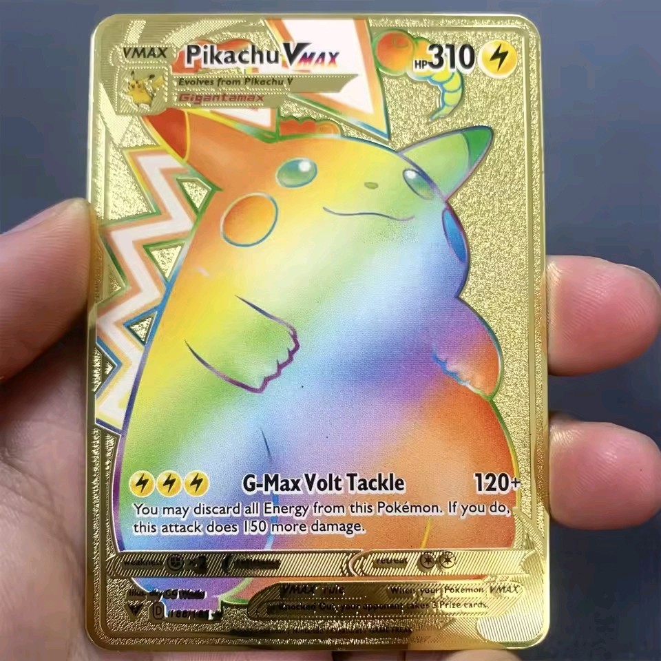 Pokemon Card - Pikachu VMAX Raimbow Gold Metal Card - TCG Carta In Metallo