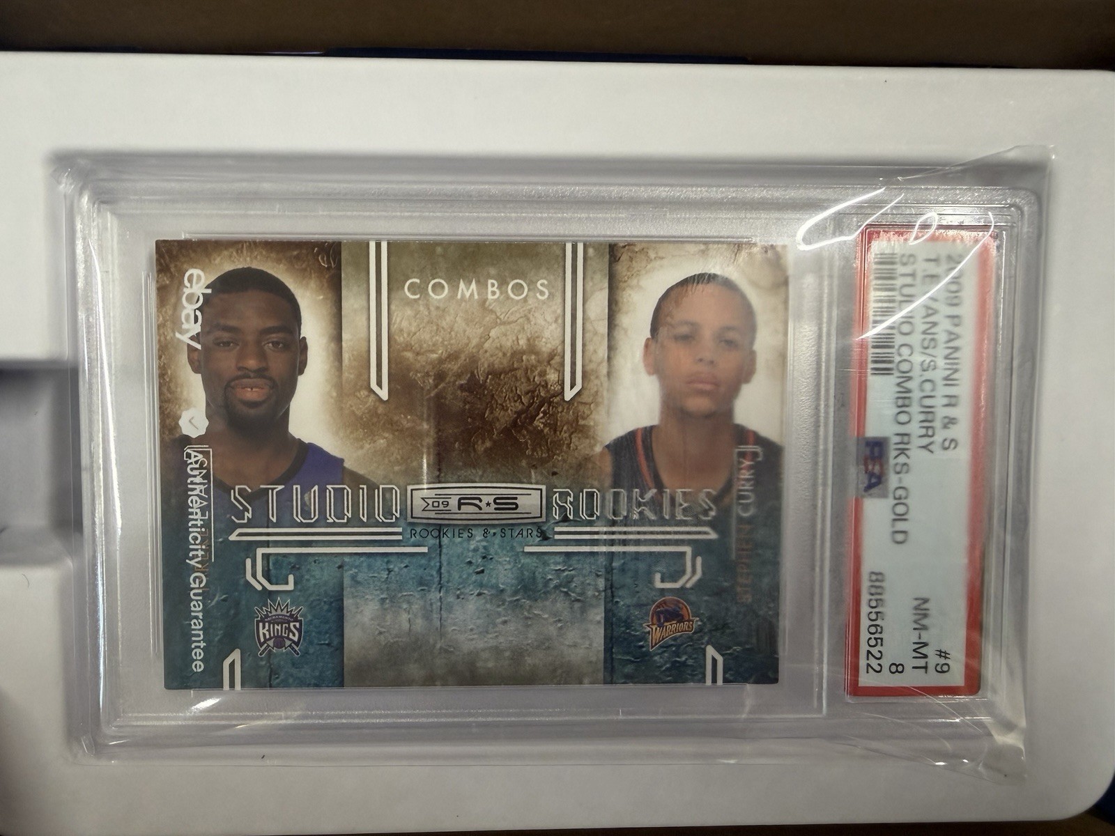 2009-10 Panini Rookies & Stars Stephen Curry Rookie Studio SP RC Gold /500 PSA 8 view 3