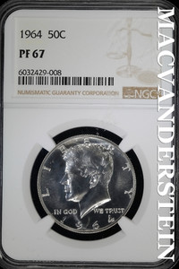 1964 Kennedy Half Dollar- Silver- NGC PF 67- Lustrous- No Reserve #SLA1220