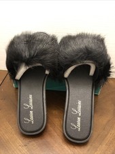 Lauren Lorraine Fluffy Black Slippers Large 10