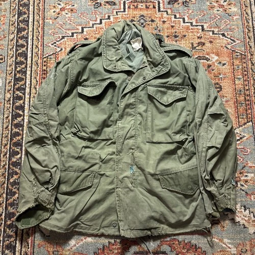 Vintage 70s M65 Field Jacket Green OG 107 Military Small Short Vietnam