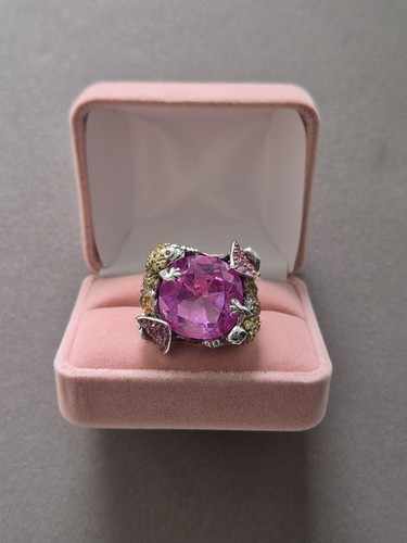 Gorgeous Charles Winston CW sterling multi gemstone Frog cocktail ring size 8 - Picture 1 of 12