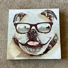 Beige Pug Dog Wearing Glasses Animal Print, Horizontal Wall Art for Kids/Teens
