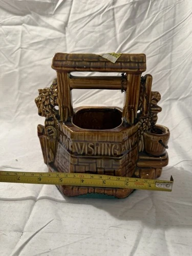 Vintage Original McCoy Pottery Wishing Well Planter Flower Pot Signed Brown