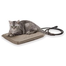 Orthopedic Heated Pet Pad for Outdoor Cats - Tan Washable Cover 20W Safe Design