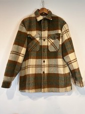 Vintage Woolrich Mens L Wool Sherpa Lined Flannel Plaid Green Button Up Jacket