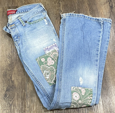 Vintage Hollister Patchwork Flared Jeans Button Fly Y2K Hippie Boho Distressed