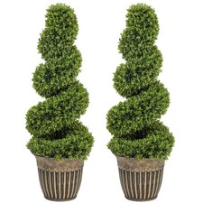 HOMCOM Set of 2 Potted Artificial Plants, Topiary Spiral Boxwood Trees, 90cm