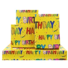 Yellow Happy Birthday Wrapping Paper Set of 6 Sheets Folded Flat 20x28 inches...