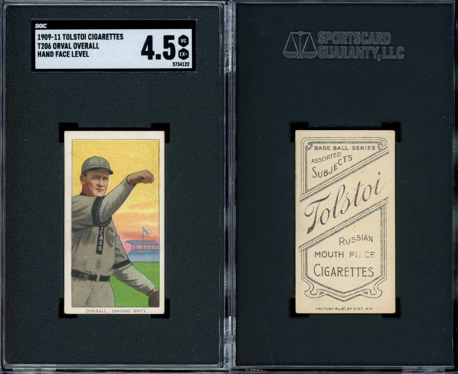 1909-11 T206 Orval Overall (Hand Face Level) Chicago Cubs SGC 4.5 ***Tolstoi***