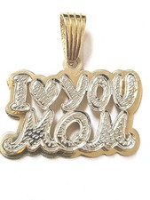 14k Gold I LOVE YOU MOM Pendent Two Tone Yellow Gold White Gold 28mm