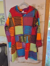 Greater Good Women's Hoodie Jacket S/M Colorblock Patchwork Boho Distressed