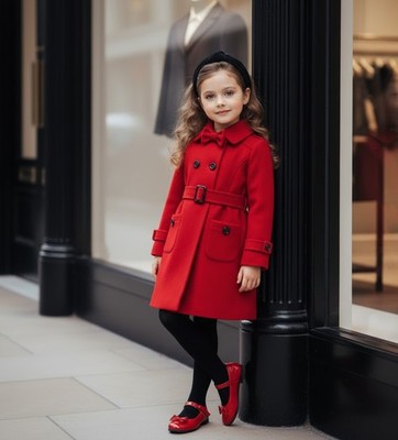 Langer Mantel/schwarzer Wollmantel Mädchen rot Kaschmir   elegante Herbstmode (3-5 Jahre)