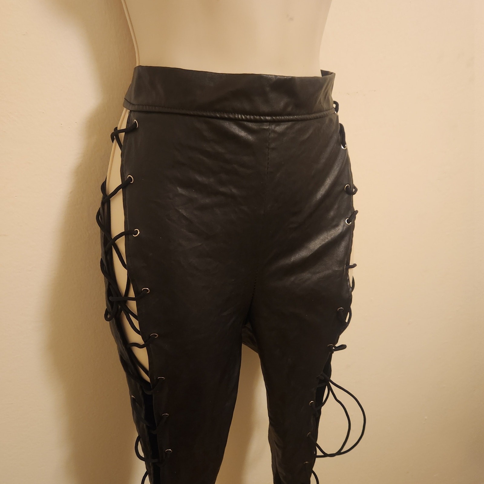 Pleather Zig Zag Drawstring Pants Size Medium - image 3