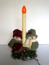 Vintage Single Christmas Drip Candle Candolier Electric Snowman Faux Green Motif