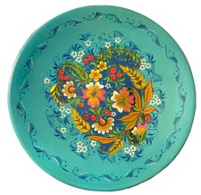 9.75" Norwegian Rosemaling Hanging Wooden Decorative Plate Detailed