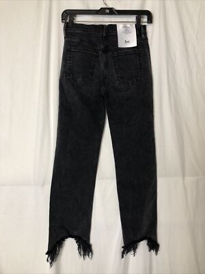3x1 Women's Black Austin Crop Frayed Jeans Straight Leg High Rise