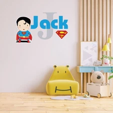 Baby  Superman Custom Name and Initial Nursery Baby Boy Wall Decal Vinyl Sticker