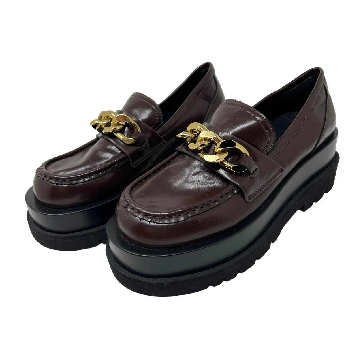 NEW Jeffrey Campbell 9 Recess Platform Loafers Dark Brown Gold