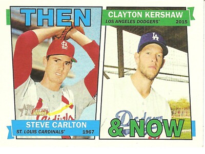 2016 TOPPS HERITAGE CARLTON/KERSHAW THEN & NOW BASEBALL CARD  TAN-CK