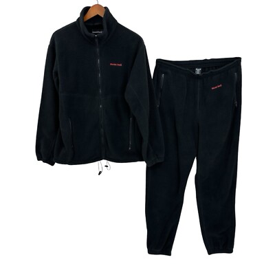 Vintage MONTBELL Fleece Jacket Pants Mens Large Black Full Zip USA T370