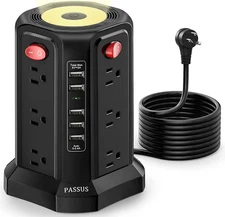 Surge Protector Power Strip Tower with 5 USB Ports and Night Light,10Ft Extensio