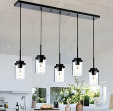 BONLICHT Farmhouse Chandelier for Dining Room, Modern Industrial Foyer Linear Pe