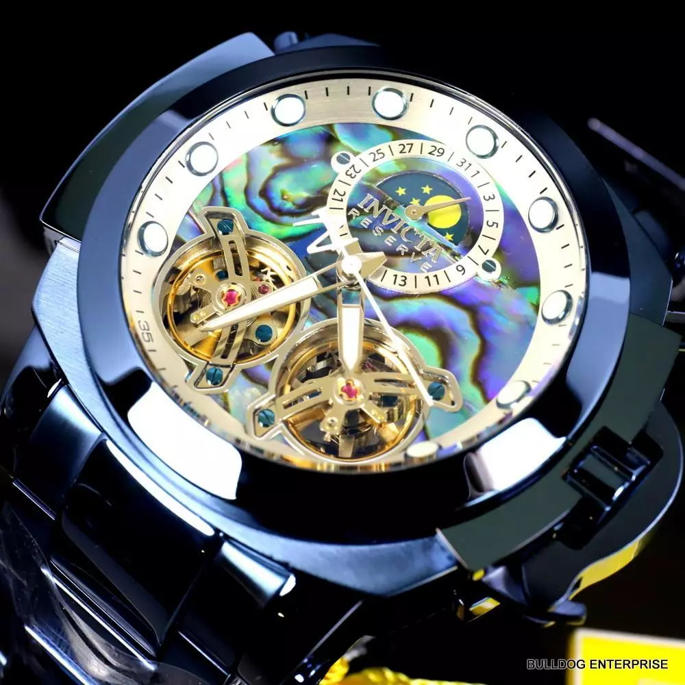 Invicta Man of War Double Open Heart Automatic Moon Phase Abalone