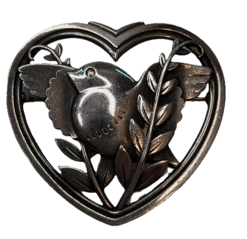 Vintage Georg Jensen Design #239 Sterling Hummingbird Heart Brooch