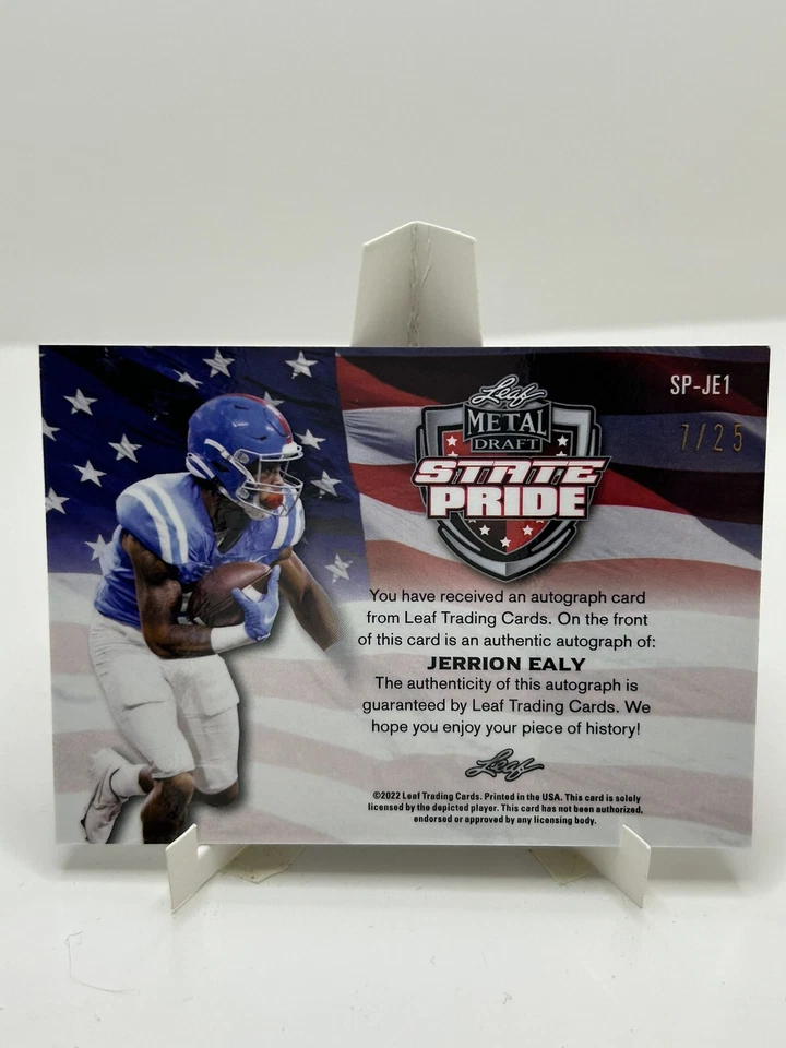 2022 Leaf /25 Autograph Jerrion Ealy Football Card SP-JE1 - Image 2 of 2