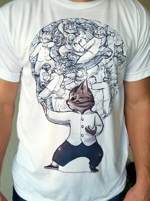 Kung Fu Cat, Sketchbook Series Men's T-shirt in white, Japanese style art cute