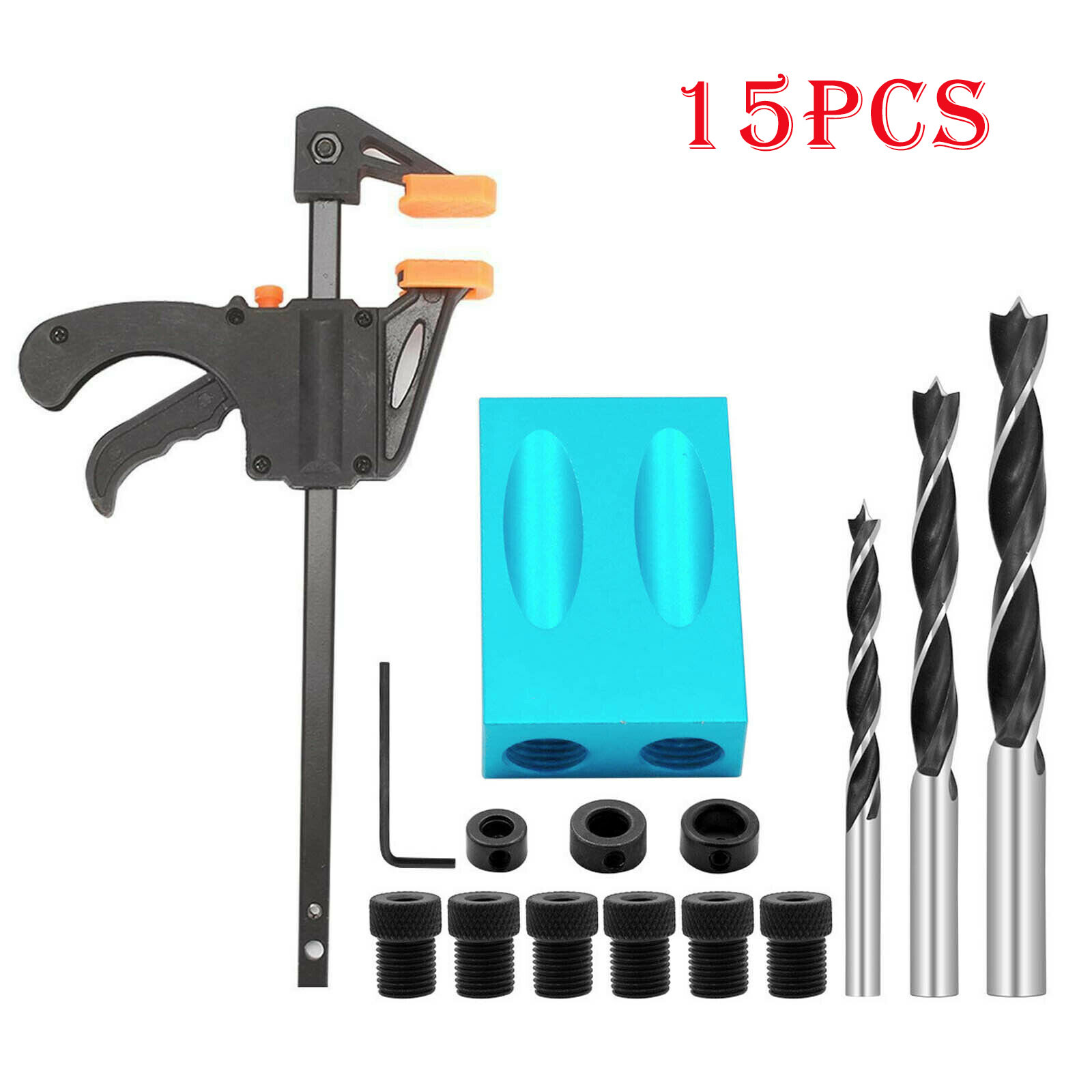 14/15pcs Pocket Hole Jig Kit Woodworking Guide Oblique Drill Angle Hole