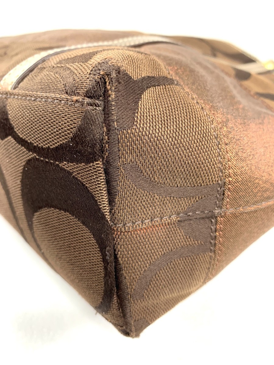 Coach 11098 Brown Signature Jacquard Shimmer Stripe Medium