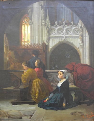 Edoardo Sassi (Vercelli 1858-Villarbasse 1953) Bisbiglio in chiesa cm 58x46 1881 - Picture 19 of 24