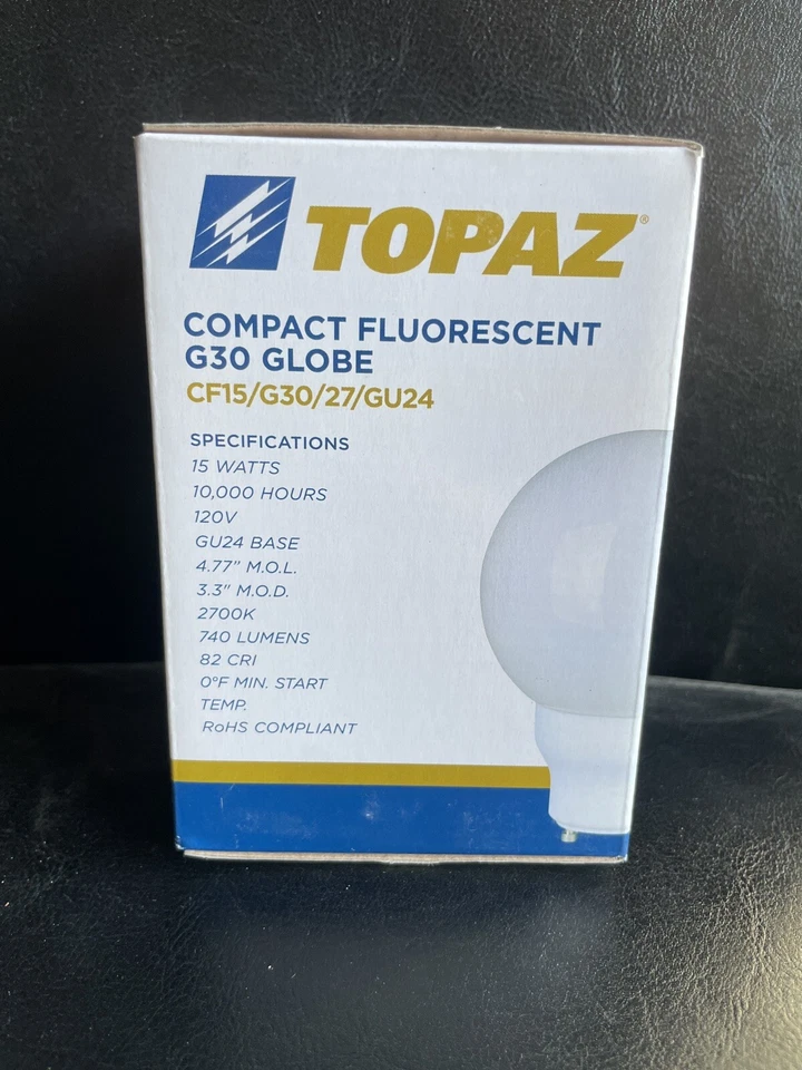 TOPAZ CF15/G30/27/GU24 GLOBE Bulb GU24 BASE! Compact Fluorescent 740 Lumens - Image 2 of 4