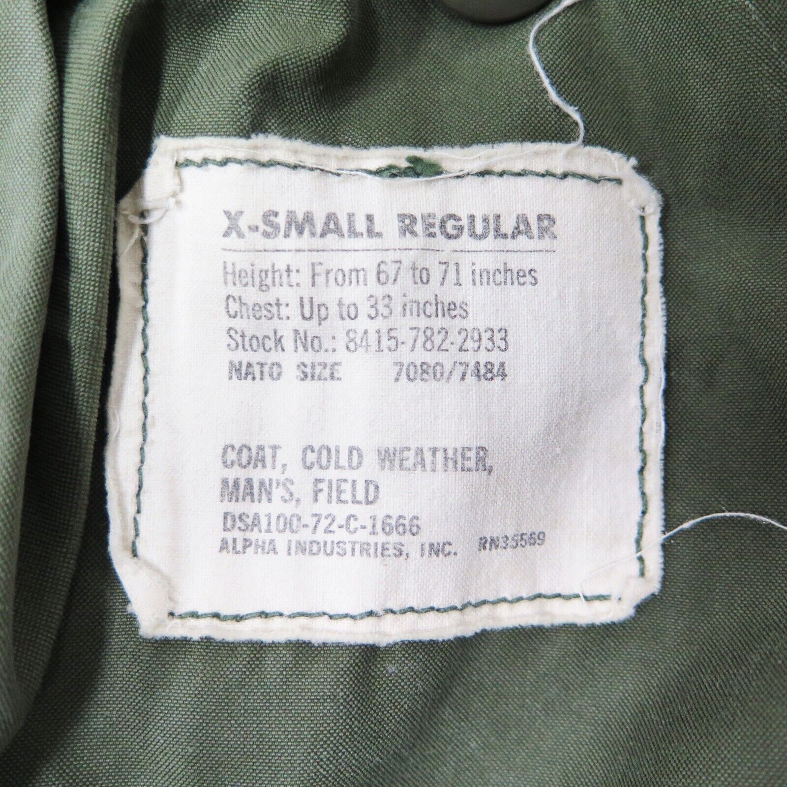 VINTAGE ORIGINAL ARMY M-65 M65 FIELD JACKET OG107 XSMALL REGULAR