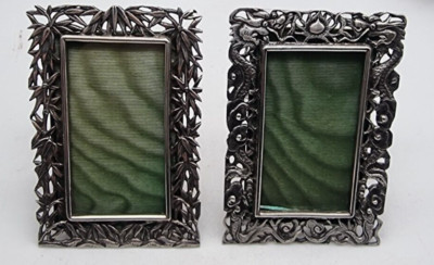 NICE SMALL PAIR OF CHINESE ANTIQUE STERLING SILVER PICTURE FRAMES CIRCA 1890
