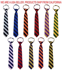 Boy's 14 inch College Striped Zipper Necktie Zipper Tie Pre-Made Ties - NWT