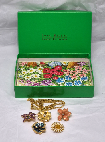 1990s Joan Rivers Snap on Interchangeable Flowers Pendant Necklace with OG Box