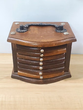 Wood and Cork Coaster Set Holder w/Set of 7 Coasters Collectible FLAWED "AS IS"