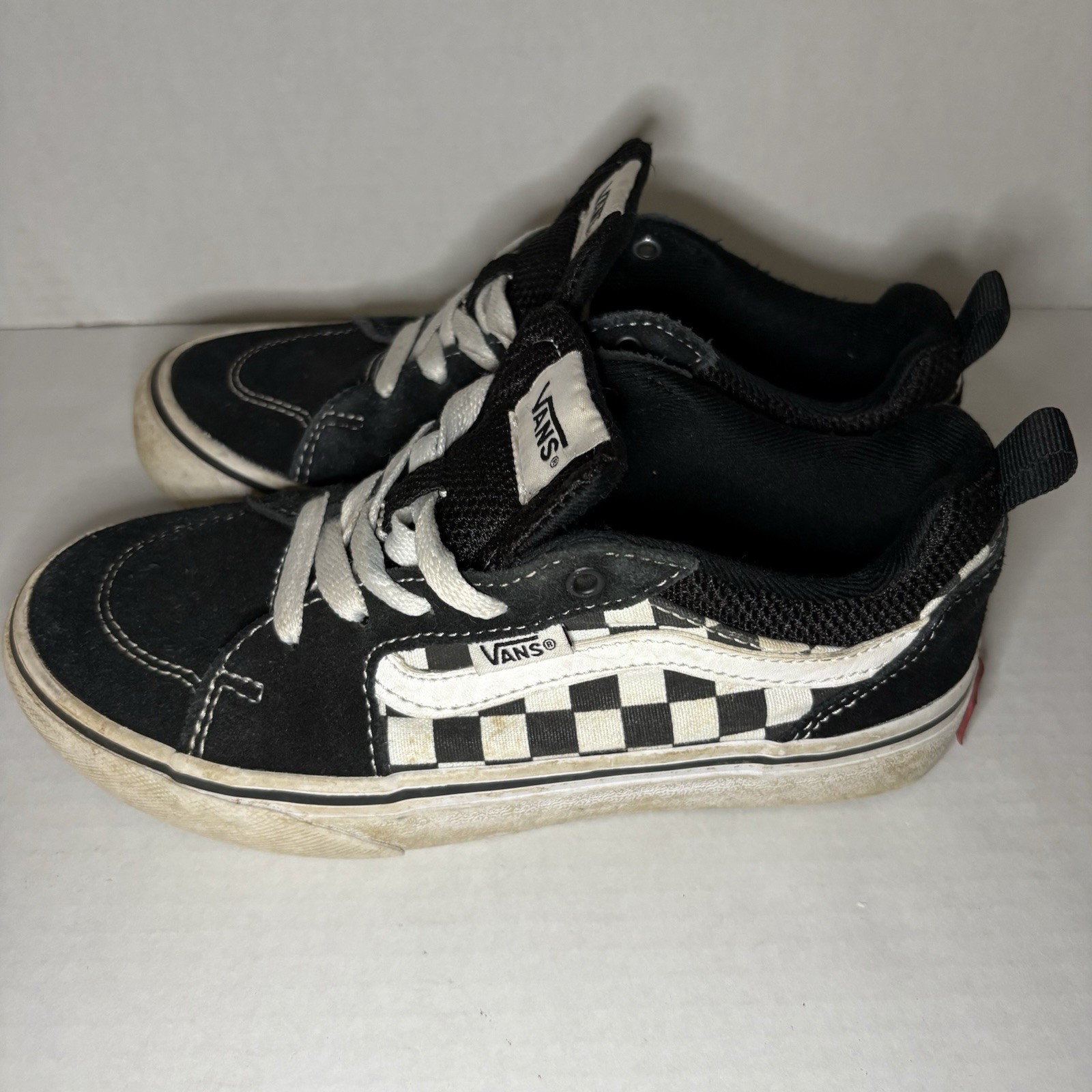 Vans Checkerboard Youth Kids Sz 2 Shoes Black White Low Top 
