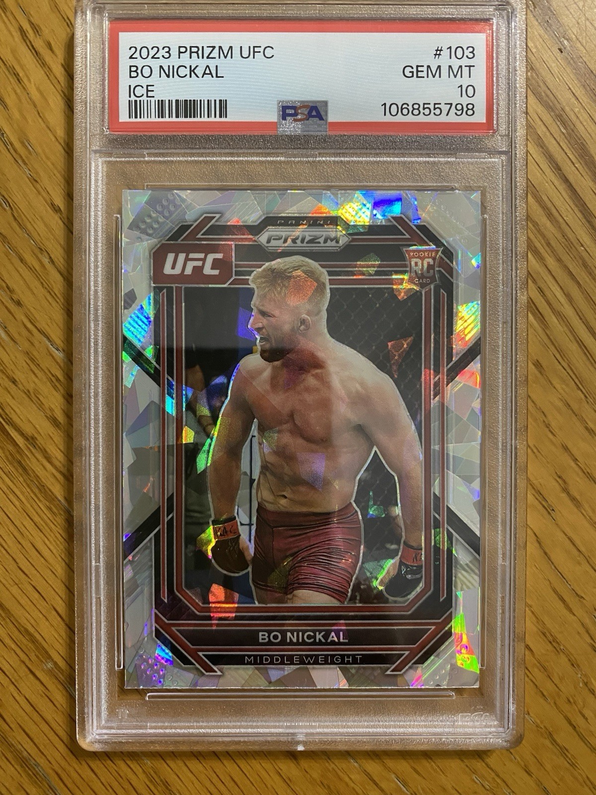 2023 Panini Prizm UFC Ice Bo Nickal Rookie RC #103 PSA 10, (HUCK’S)