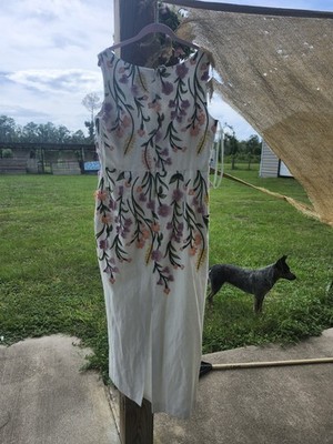 NWTS White Linen Flower Floral Embroid Maxi Dress Long Antonio Melani Dillards 