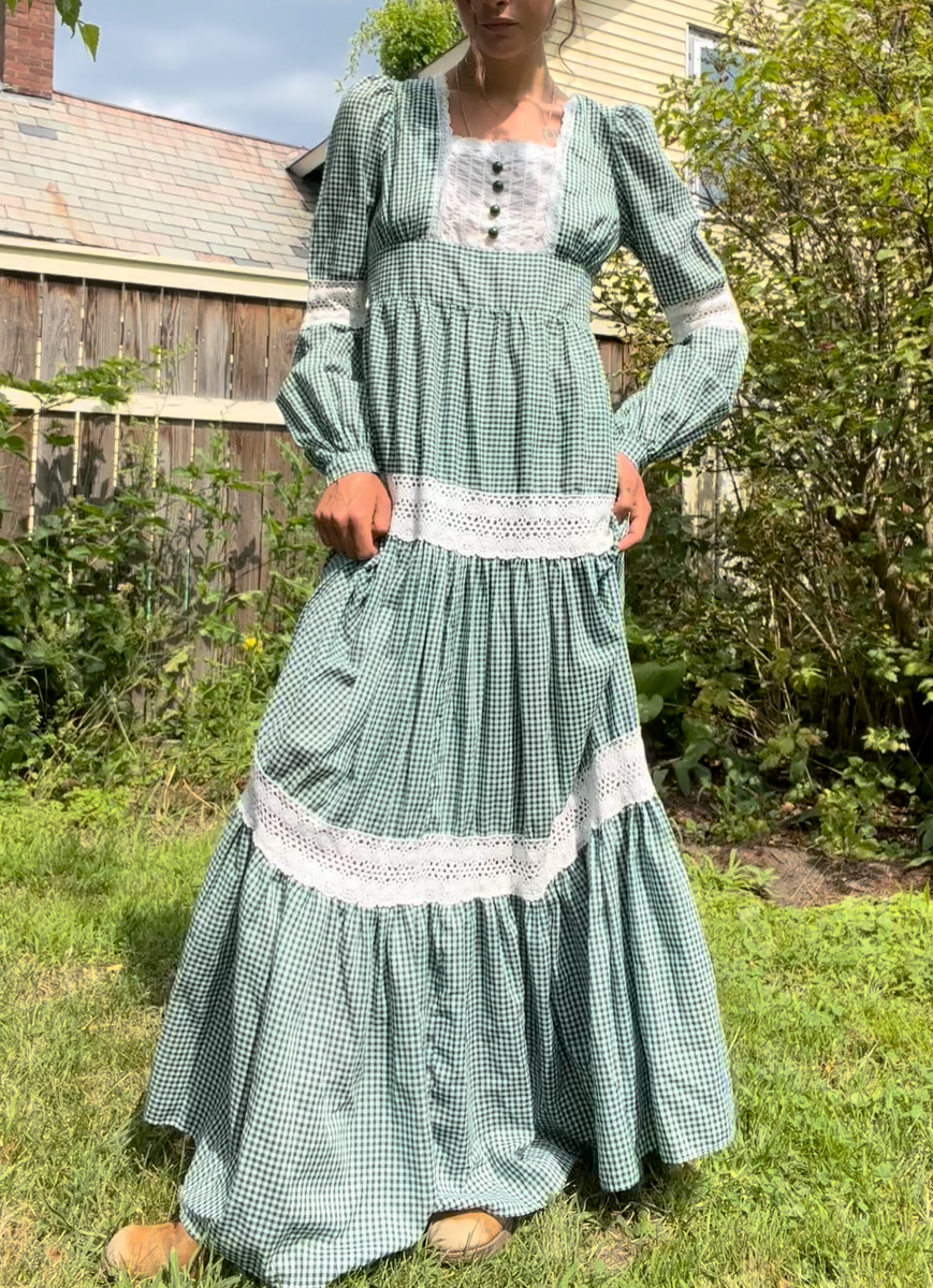 Gunne Sax Prairie Dress Green Gingham 1970s Vintage Size 13 | eBay