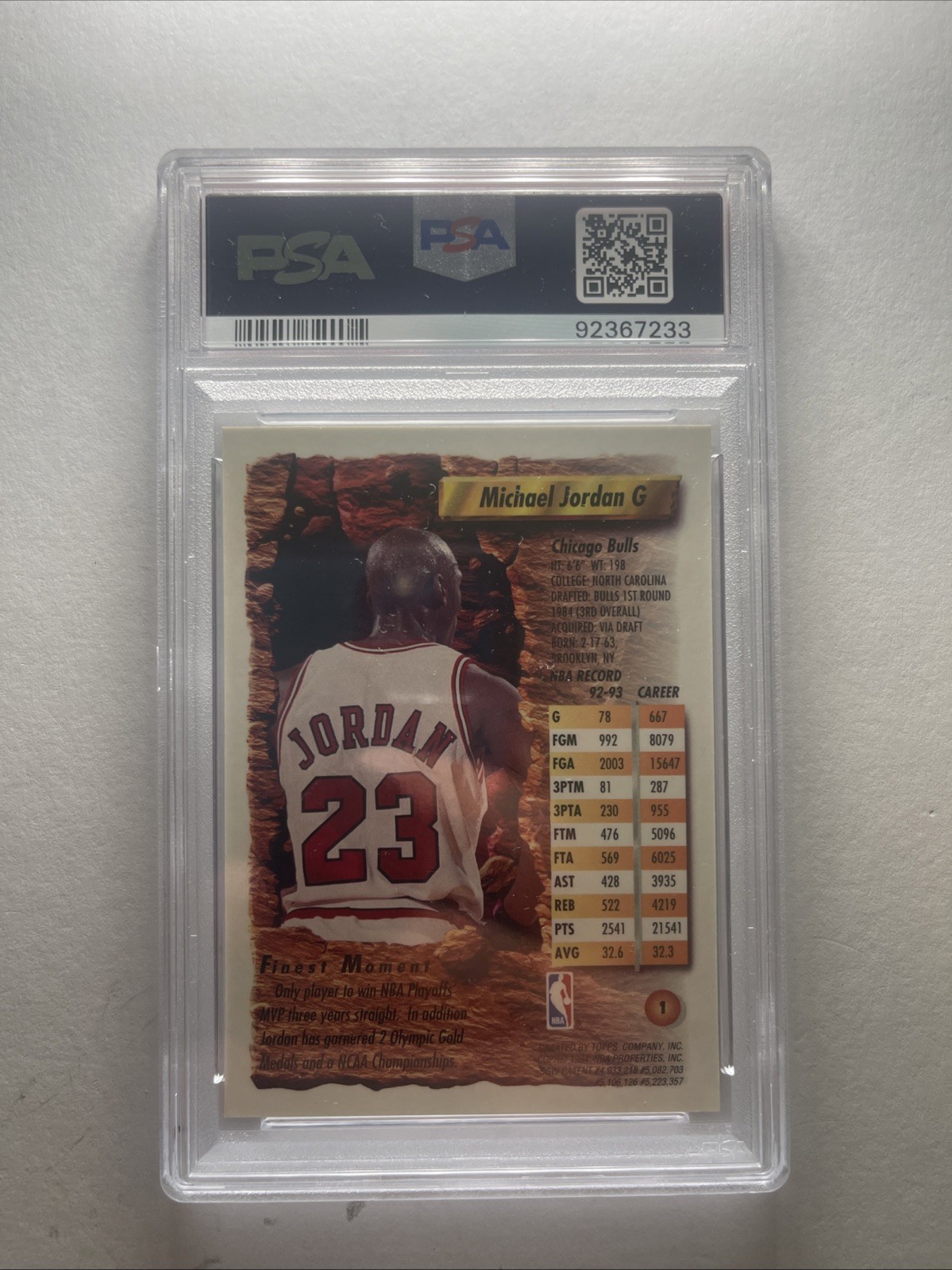 Michael Jordan - Topps Finest  1993 - PSA Near Mint-Mint 8 | Cert Includes #23 view 2
