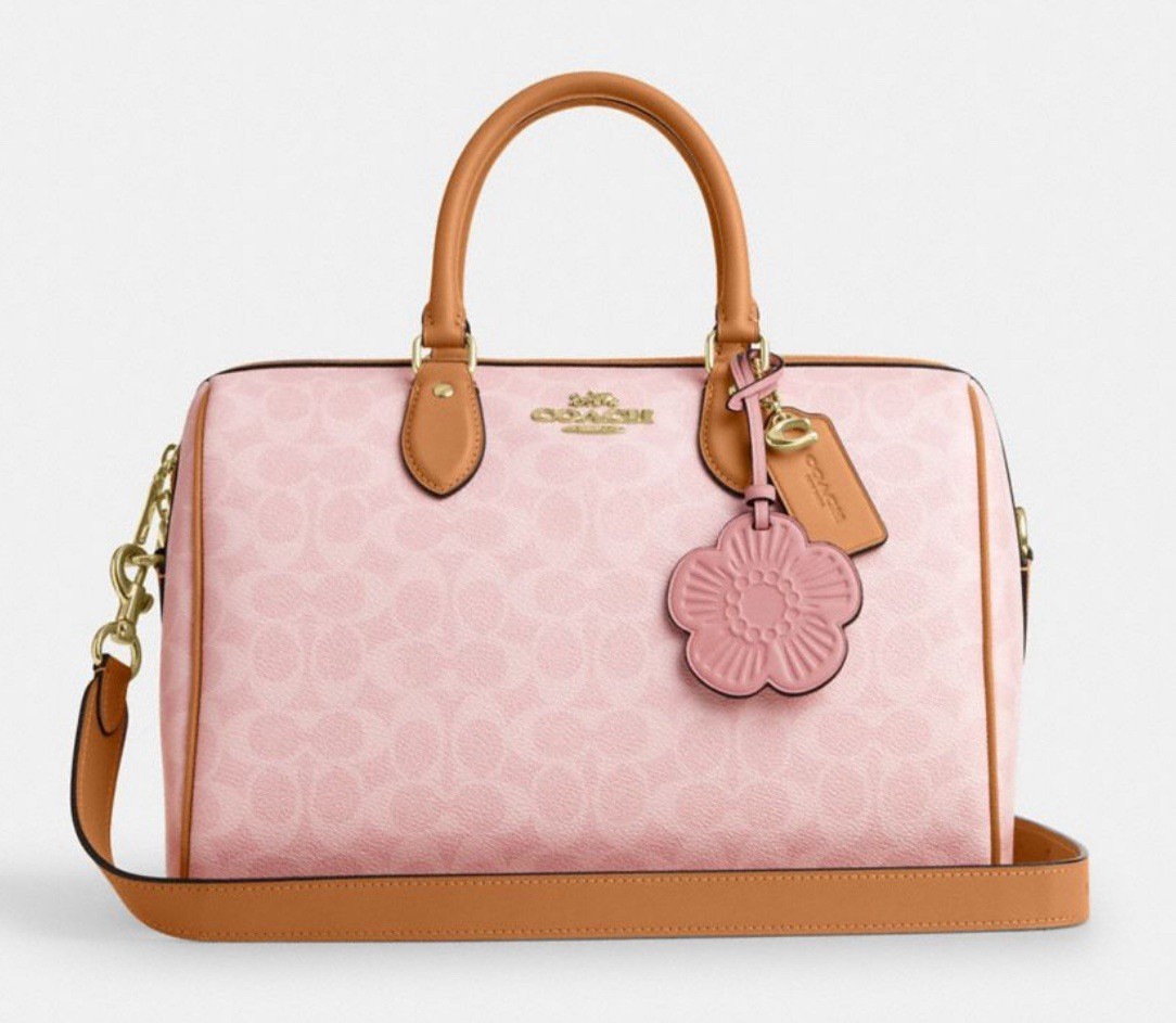 ワンダフルワールド桜柄バンブーバック COACH Rowan LARGE Satchel Bag POWDER PINK With Floral Charms CEA19