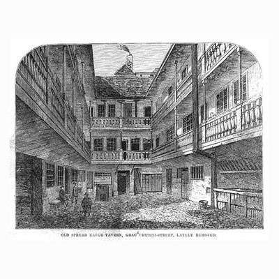 LONDON The Spread Eagle Tavern in Gracechurch Street - antiker Druck 1865