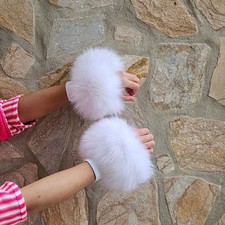 Real Fur Fox Cuffs in white color